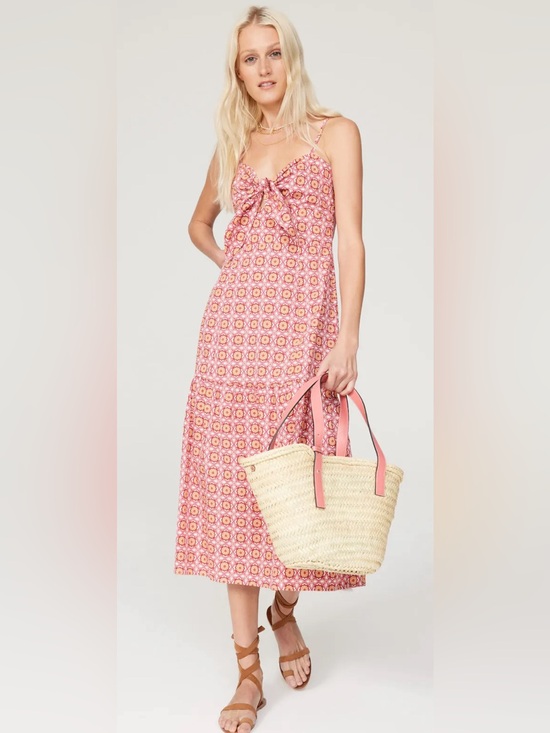 MINKPINK Dresses & Skirts - Minkpink Jeeta Pink Patterned Midi Strappy Sun Dress Knot Bow Front M Medium